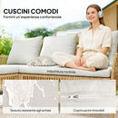 Set 3 Pezzi da Giardino con Divanetto Chaise Longue e Tavolino da Caffè in Acciaio e Rattan PE Crema      