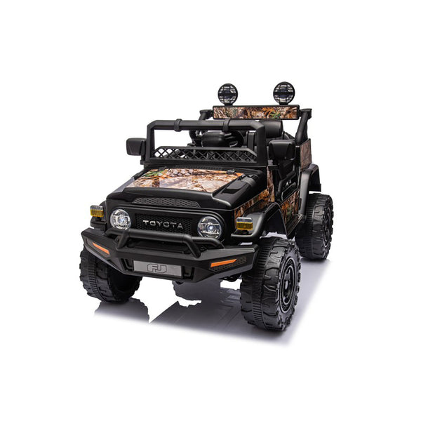 online Macchina Elettrica per Bambini Fuoristrada Toyota Fj Cruiser 12V Telecomando Ruote in Gomma e Sedile in Pelle Nero e Mimetico
