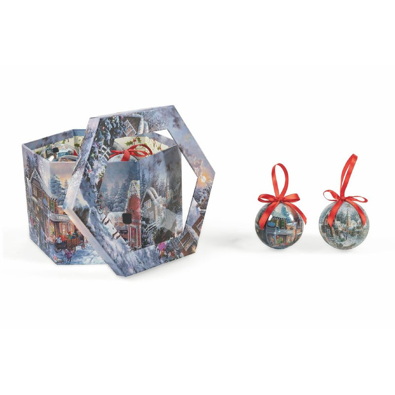 Set 14 Palle di Natale Ø7,5 cm in Polyfoam con Box Villaggio Innevato