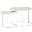 Set 2 Tavolini da Giardino in Metallo Piano Effetto Marmo Bianco
