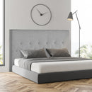 Testiera Letto Matrimoniale 160x7x120 cm in Tessuto Effetto Lino Trapuntata a Bottoni Grigia