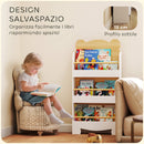 Libreria per Bambini a Forma di Orsetto 55x15x110 cm con 3 Ripiani e Barriere Frontali in MDF e Legno di Pino Color Legno      