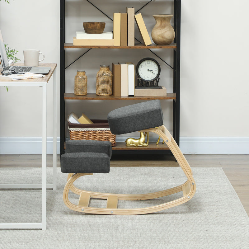 Sedia Ergonomica con Inginocchiatoio 51x69x58 cm in Legno di Betulla e Cuscini Grigio  