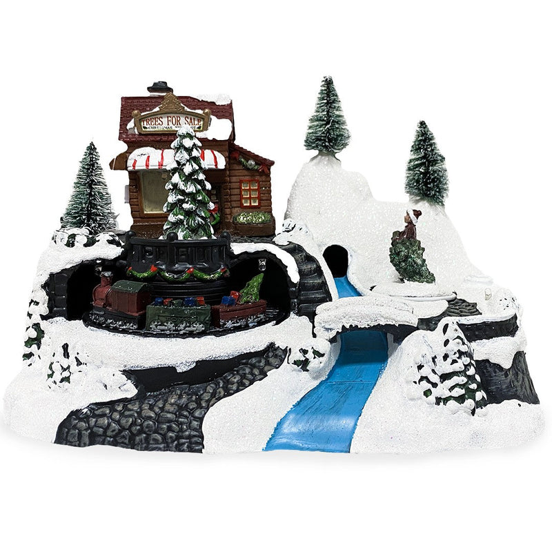 Villaggio Natalizio 24x16x17 cm con treno Luci Suoni e Movimento