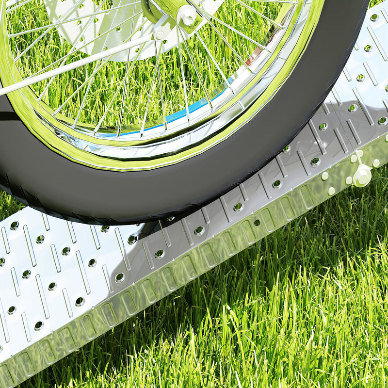 Rampa di Carico Pieghevole e Antiscivolo per Moto con Cinghia di Sicurezza in Acciaio Argento   