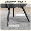 Poltrona D'Arredo Imbottita  con Braccioli e Poggiapiedi Integrato in Tessuto Effetto Velluto Grigio Scuro