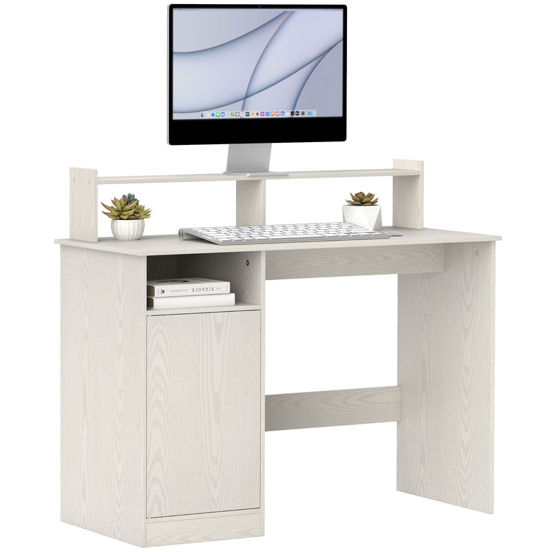Scrivania Moderna con Supporto per Monitor Armadietto e Ripiani 108x50x94 cm Bianco Crema  