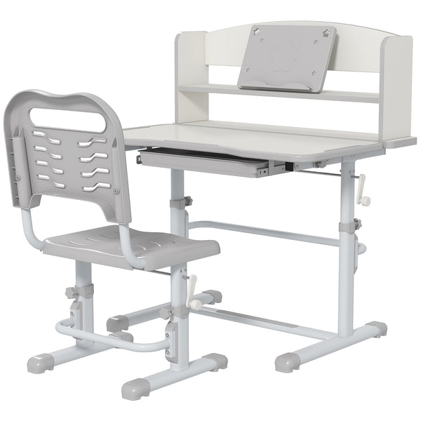 acquista Banco Studio Scuola per Bambini 80x54,5x104 cm con Sedia Regolabile e Piano Inclinabile Grigio