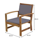 Set Salotto da Giardino Divano 2 Poltrone e Tavolino in legno Naturale con Cuscini Grigi Sassari