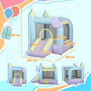 Castello Giostra Gonfiabile 250x165x200 cm per Bambini 3-8 Anni Scivolo e Area di Salto con Soffiatore Lilla e Azzurro 