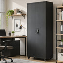Armadio Portautensili 80x40x180 cm con Serratura Ruote Rimovibili e Ripiani Regolabili in Acciaio Nero      