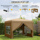 Gazebo da Esterno 3x3 m Pieghevole con 4 Pannelli Laterali in Acciaio e Tessuto Oxford Cachi      