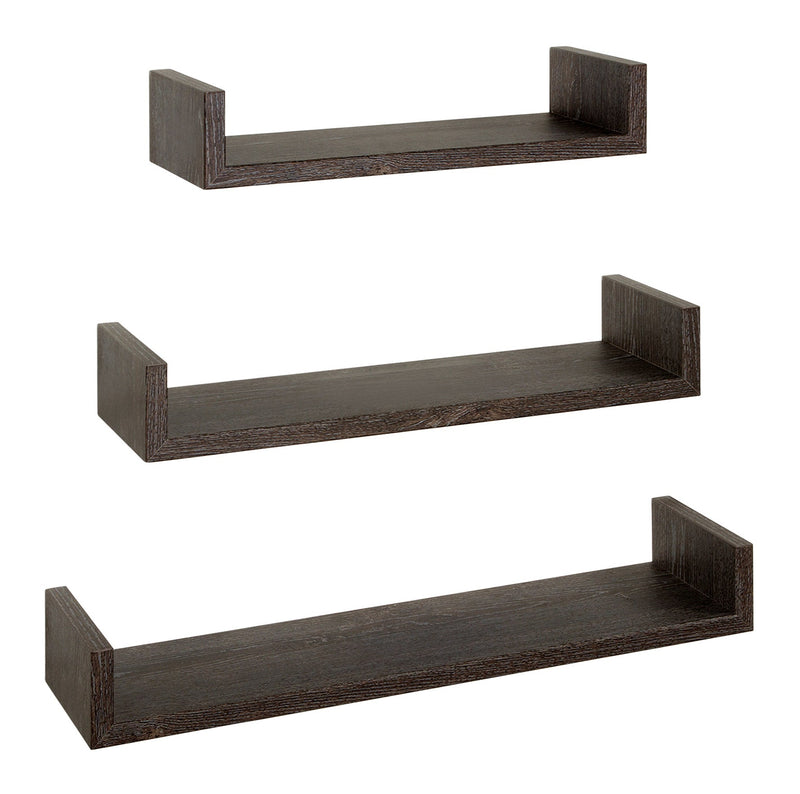 Set 3 Mensole da Parete 60-50-40x15,5x8 cm in Fibra di Legno Calamita Rovere Scuro