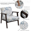 Poltrona Imbottita 68,5x78,5x75 cm in Legno e Cuscino Fantasia a Fiori 