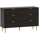 Cassettiera 6 Cassetti Moderna 120x40x76,5 cm con Maniglie Dorate in MDF e Truciolato Nero      