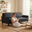 Divano 3 Posti 193x80x87 cm con Braccioli Curvi e Imbottitura Spessa in Tessuto Effetto Lino Grigio Scuro      