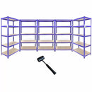 Set 5 Scaffali 5 Ripiani ad Incastro 90x45x180 Piani in MDF Struttura in Acciaio Blu