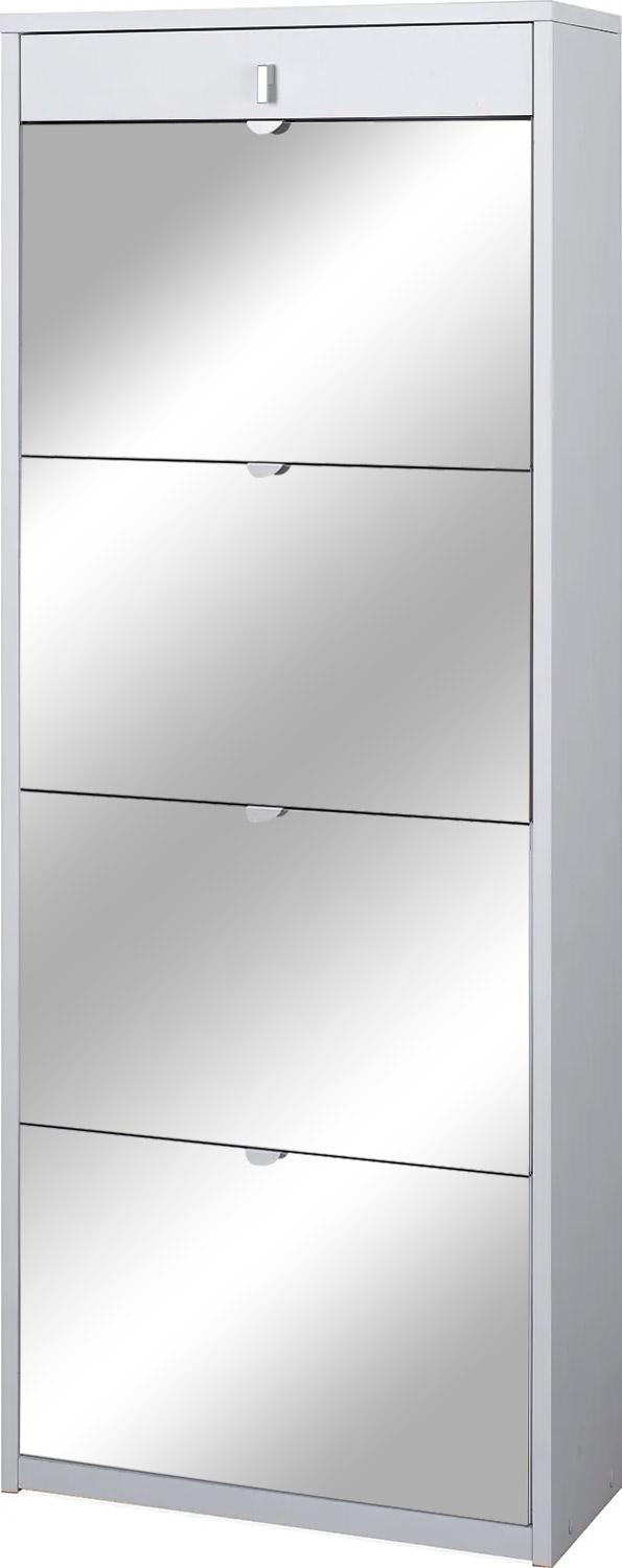 prezzo Schuhschrank 4 Türen mit Spiegel 1 Schublade 63 x 164 x 29 cm weiß geflammt