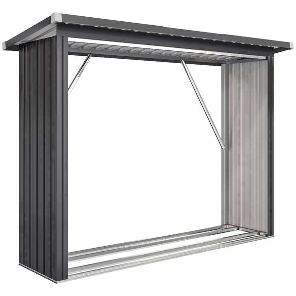 Capanno Portalegna Legnaia da Esterno 213x66.5x150 cm Base Rialzata e Tetto Inclinato in Acciaio Grigio Scuro acquista