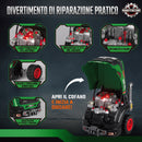 Officina Camion Giocattolo per Bambini 3-6 Anni 42x42x47 cm con Motore 60 Accessori Luci Vapore e Suoni in PP Verde      