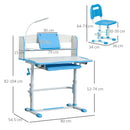 Banco Scuola per Bambini Regolabile con Luce LED Leggio e Portapenne Azzurro   