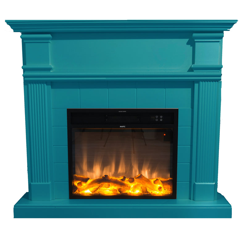 Camino Elettrico da Pavimento 114x102,3x28,2 cm Effetto Fiamma 1500W Sined Caldera Turchese