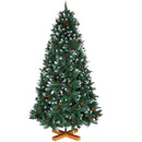 Albero di Natale Innevato King Premium 180 cm 831 Rami con Pigne e Base in Legno Verde      
