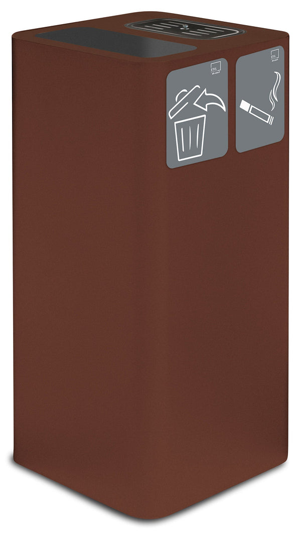 acquista Pattumiera Per Raccolta Rifiuti 38x38xh80 cm In Acciaio Verniciato con Coperchio Basculante Marrone