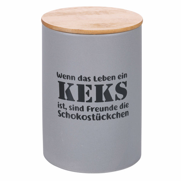 Keksdose mit Schriftzug Ø12,5x18,5 cm in Dolomite mit Bambusdeckel Villa d'Este Home Tivoli sconto
