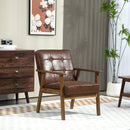 Poltrona Salotto Imbottita 64x66x80 cm con Schienale Trapuntato e Braccioli in Pelle PU e Legno di Caucciù Marrone      