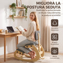 Sedia Ergonomica Inginocchiata 54x98x86 cm in Tessuto Effetto Lino e Legno Grigio      