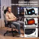Sedia Gaming Ergonomica Massaggiante 70,5x73x127,5-137,5 cm con Cuscino Lombare in Tessuto Grigio      