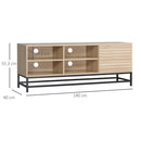 Mobile TV max 60" con 4 Ripiani e Armadietto a 2 Livelli 140x40x55,3 cm in MDF e  Acciaio