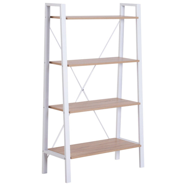 Bücherregal Leiter 4 Regale aus Holz und Stahl Weiß und Eiche 80x33x133,5 cm prezzo