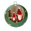 Pupazzo Babbo Natale in Metallo dentro pallina con Led verde cm Ø22xh22