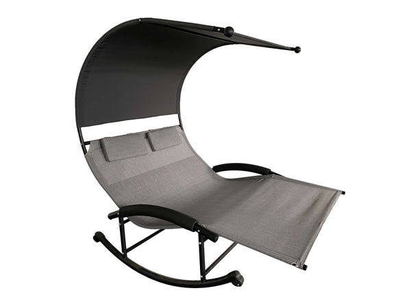 online Dondolo Letto 2 Posti da Giardino 200x140x178 cm in Acciaio e Poliestere Grigio Scuro