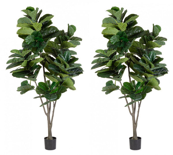 Set 2 Piante Artificiali di Ficus Ø120x230 cm in Plastica con Vasi Verde prezzo