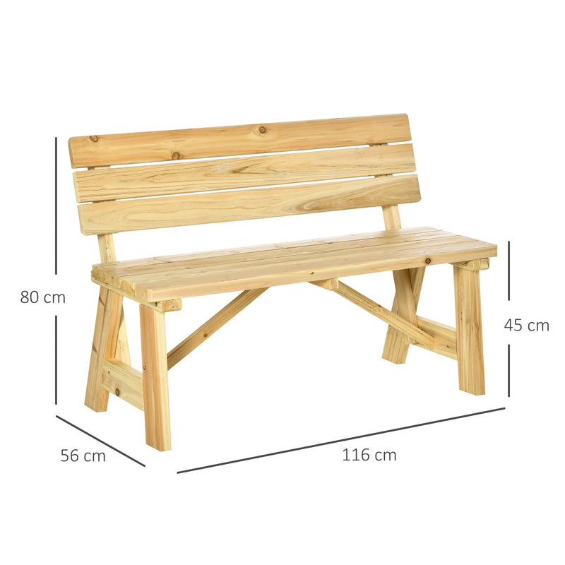 Panchina da Giardino  2 Posti a Doghe con Schienale Alto 116x56x80 cm in Legno Naturale