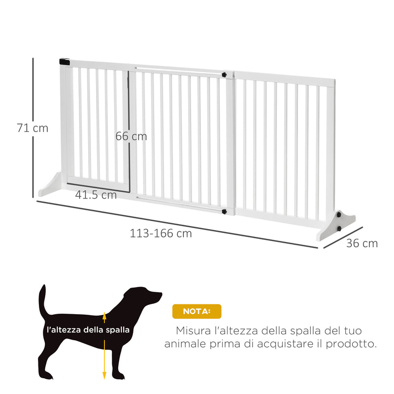 Cancellino per Cani Taglia Regolabile a 3 Pannelli 113-166x36x71 cm in Legno di Pino Bianco