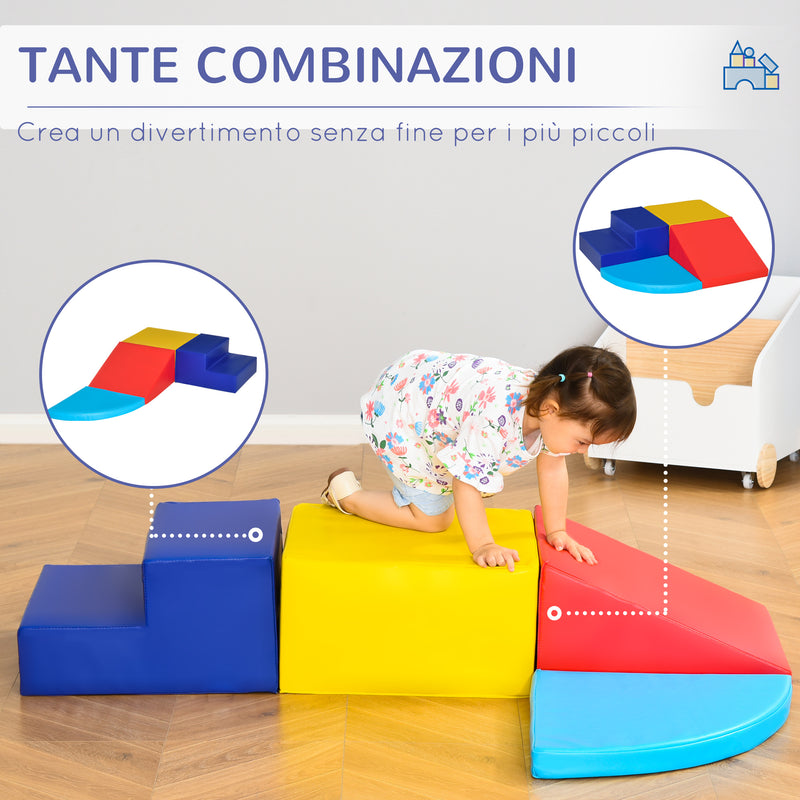 Set 4 Blocchi Costruzioni Morbide Modulabili per Bambini Multicolore  