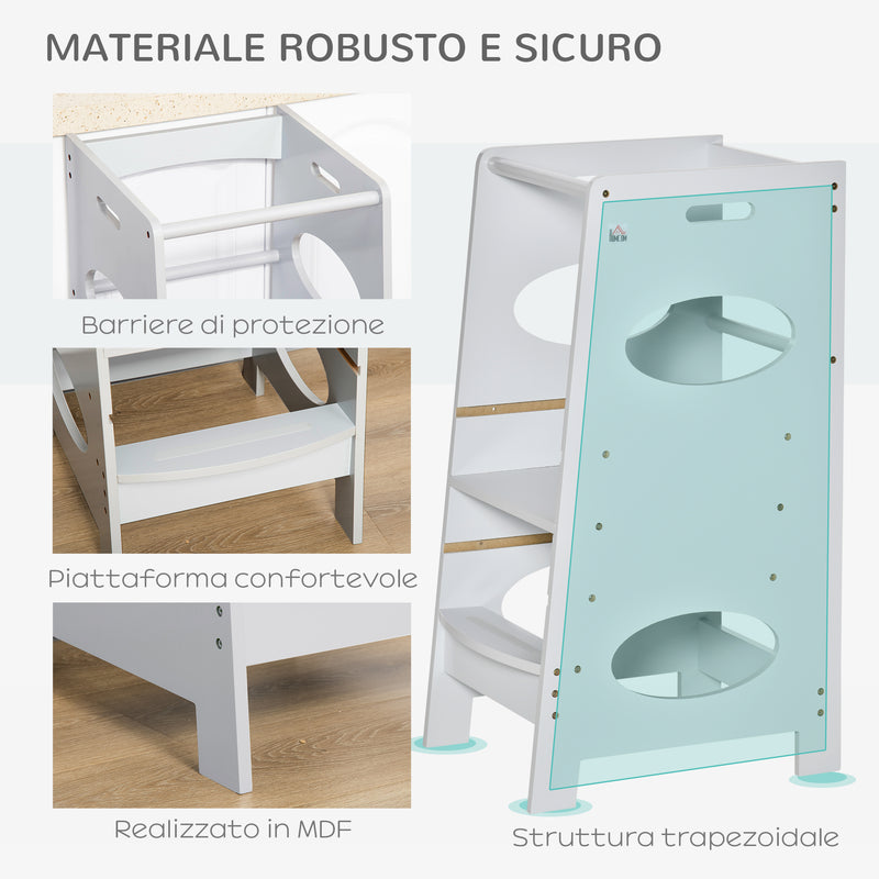 Torre Montessoriana per Bambini 3-6 Anni 40x50x90 cm con Altezza Regolabile in MDF Bianco  