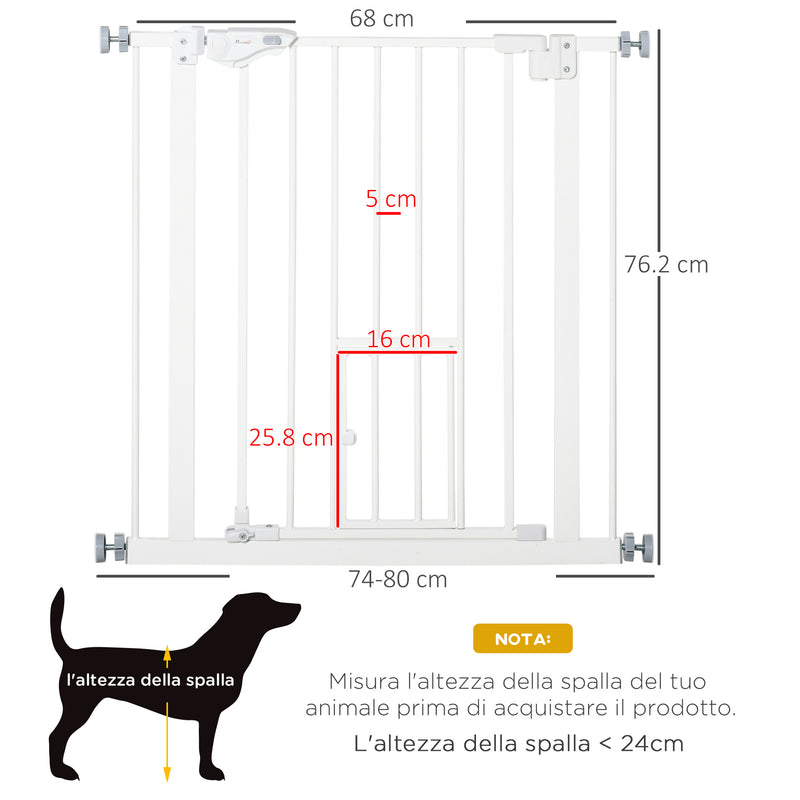 Cancelletto di Sicurezza per Cani con Porta Piccola Montaggio a Pressione 74-80x76,2 cm Bianco 