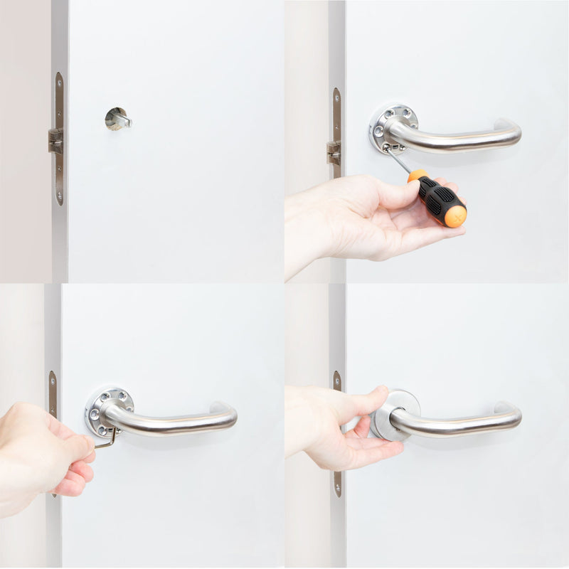 Maniglie per Porta da Interno con Rosetta Ø53 mm Modello u Acciaio Nickel Satinato. Emuca