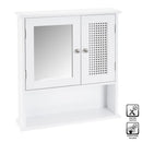 Mobile a Muro da Bagno Pensile con Griglia e Specchio Legno Bianco 56x13x58H cm
