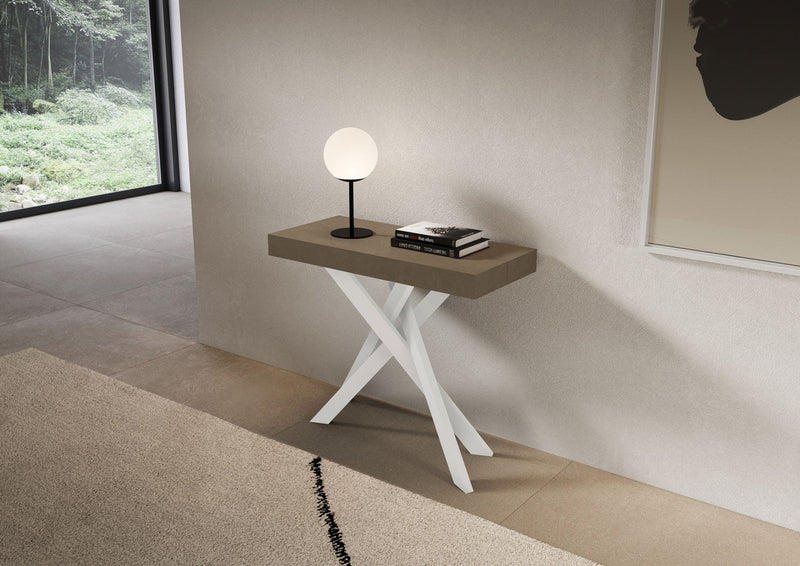 Consolle Allungabile 90-300x40x77 cm Saki Premium Tortora Gambe Bianche 