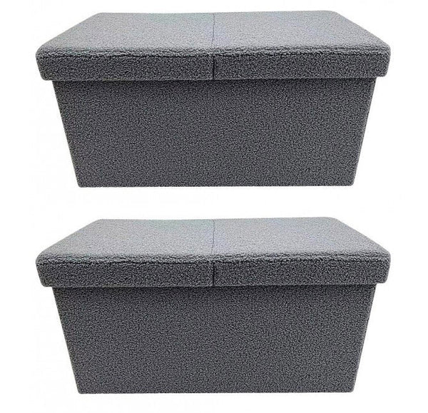 sconto Set 2 Pouf Contenitore 76x38x38 cm Joris in Bouclè Grigio