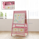 Lavagna per Bambini 3 in 1 54x46x94 cm con Cavalletto Rotolo di Carta e 2 Cestelli in Legno Rosa  