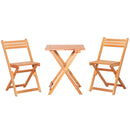 Set Tavolino e 2 Sedie da Giardino Pieghevoli in Legno Naturale