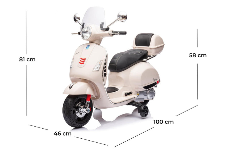 Moto Elettrica per Bambini Piaggio Vespa GTS SUPER 12V Full Optional con Bauletto Bianco 
