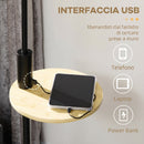 Lampada da Terra con Mensola Integrata in Bambù Paralume in Tessuto Effetto Lino Base in Acciaio Nero e Beige      